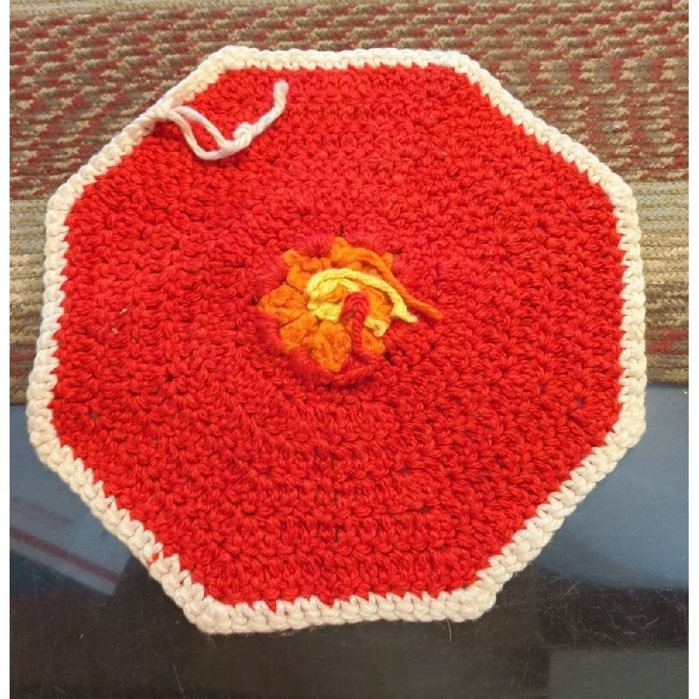 Vintage Crochet Tabletop Colorful Counter Doile Trivet Handmade By Granny
